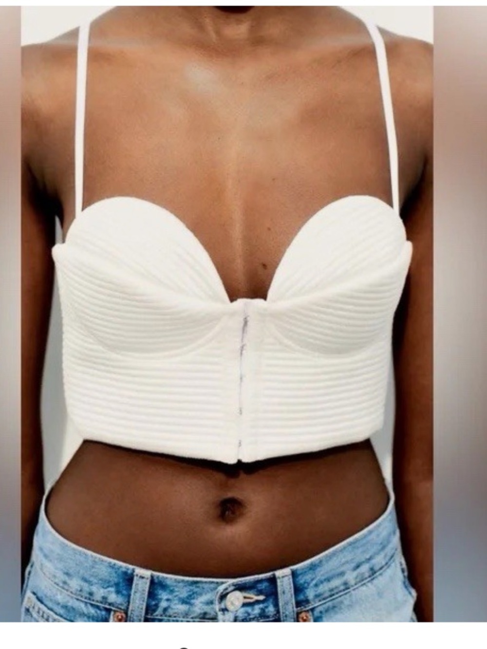 Zara Oyster White Beaded Pearl Bustier Crop Top